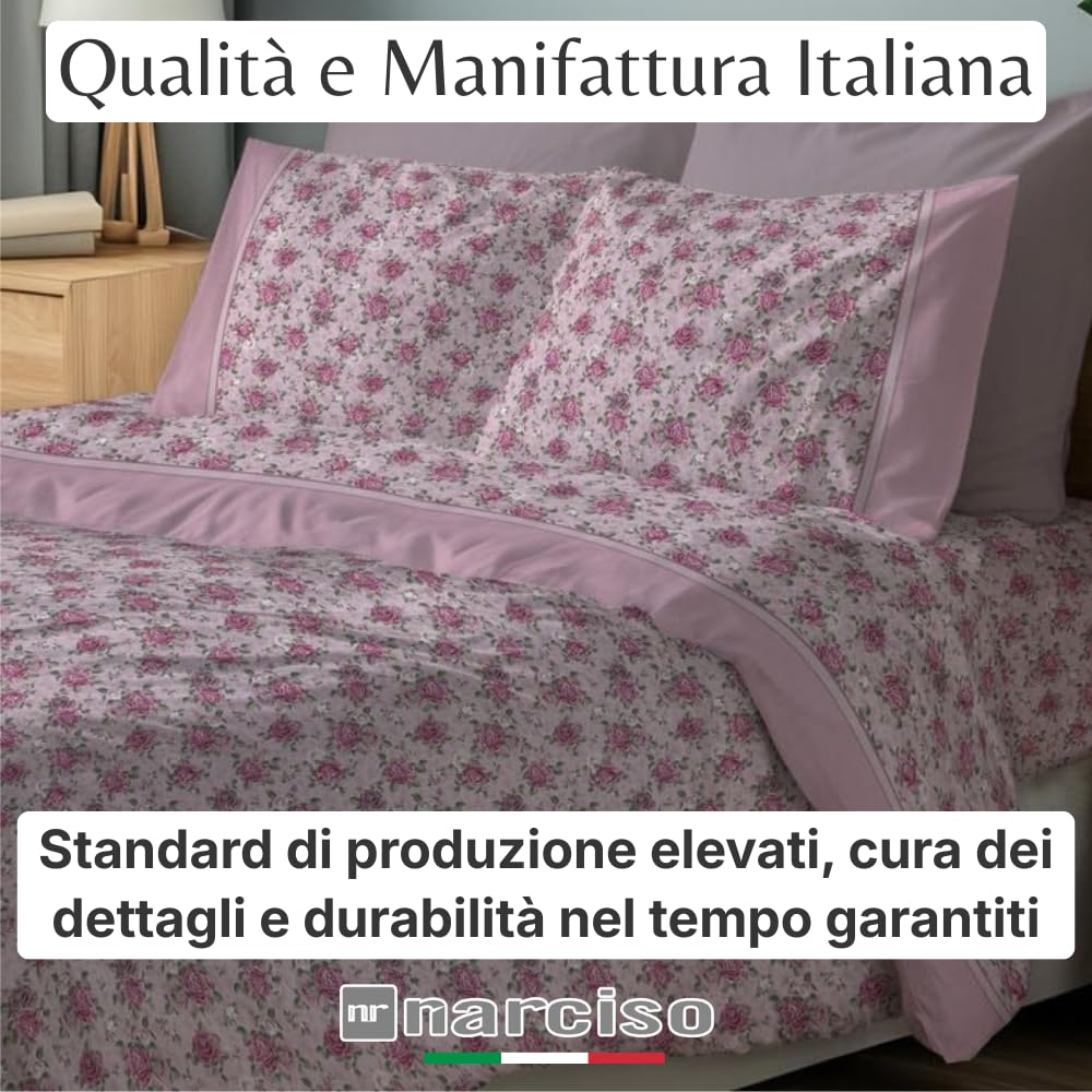 NARCISO Lenzuola di Flanella Made in Italy, Completo Lenzuola di Flanella in Cotone