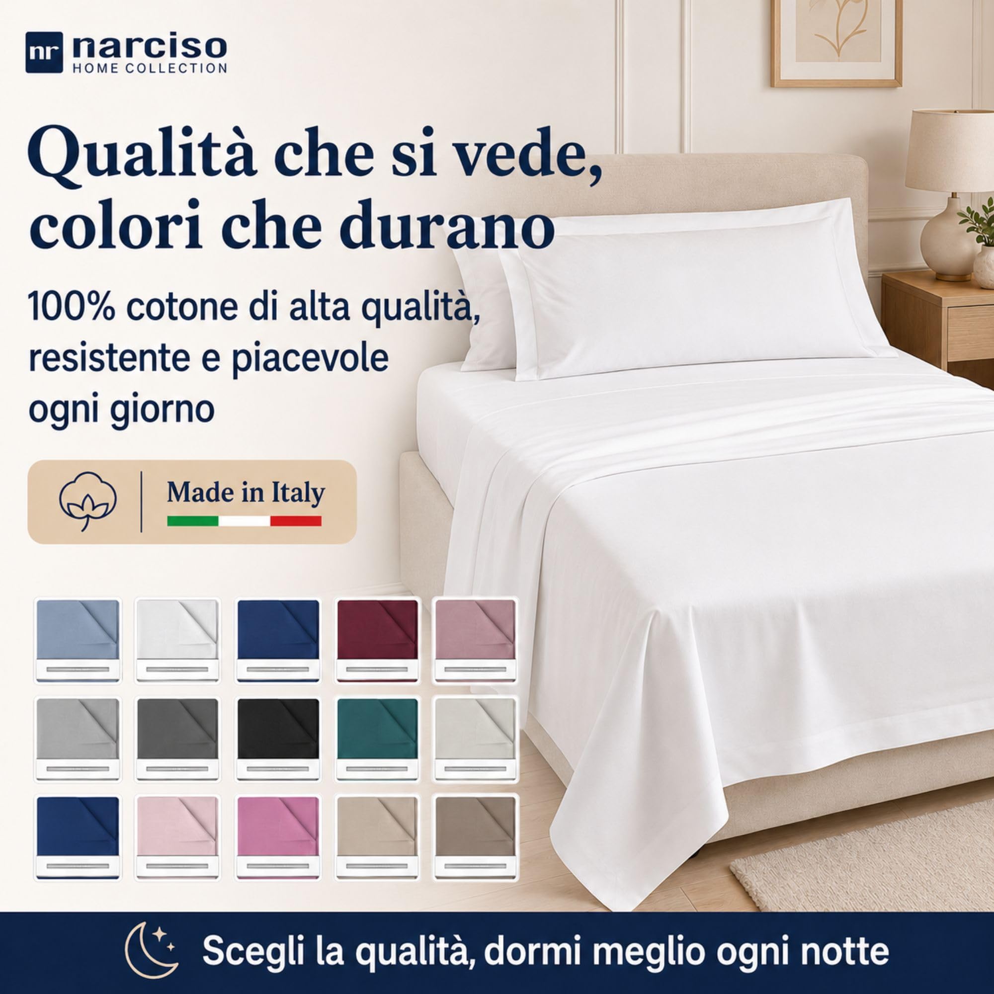 Lenzuolo Sopra 100% Cotone, Anallergico e Traspirante Abbinabile alle Nostre Federe e Lenzuolo con Angoli in Cotone, Made in Italy