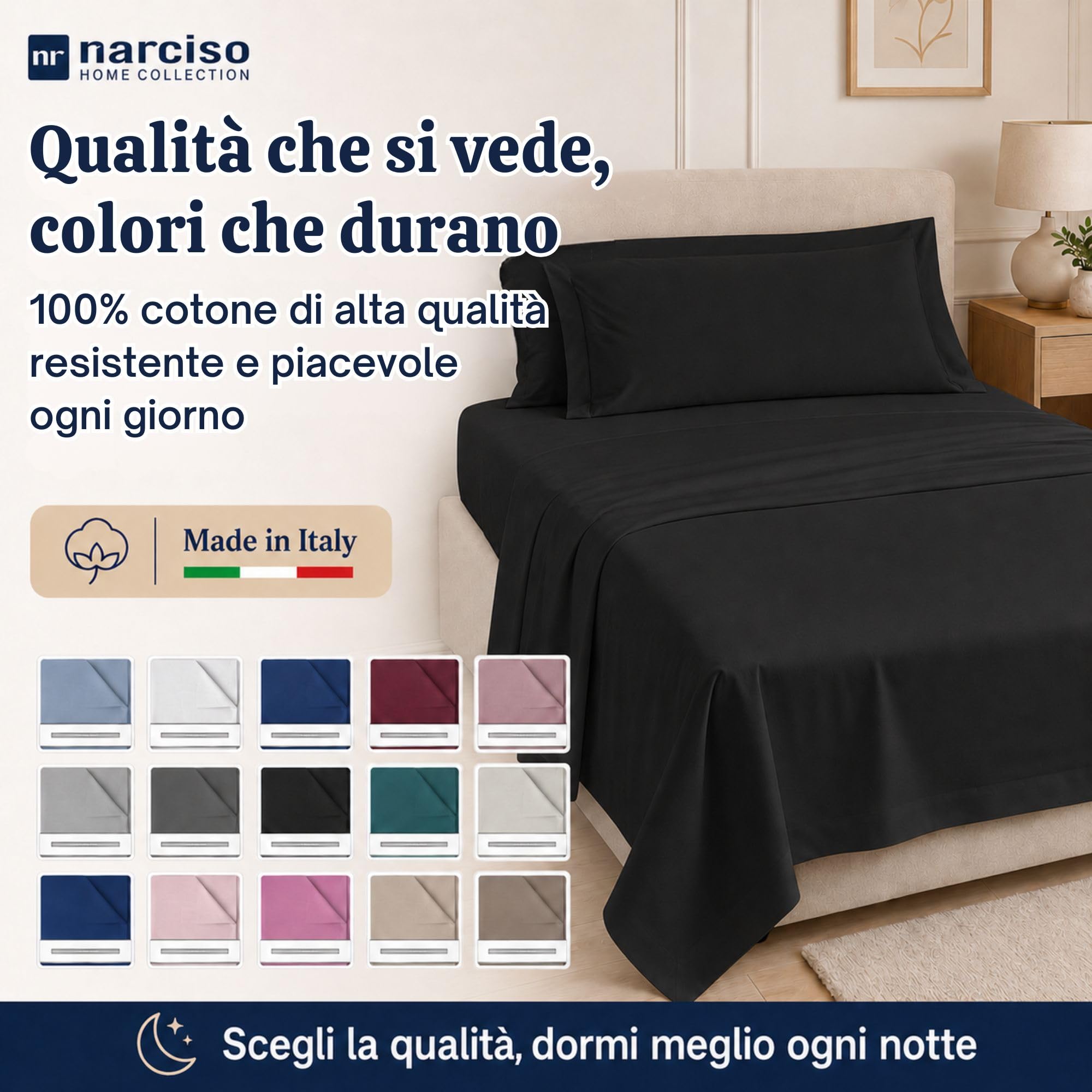 Lenzuolo Sopra 100% Cotone, Anallergico e Traspirante Abbinabile alle Nostre Federe e Lenzuolo con Angoli in Cotone, Made in Italy