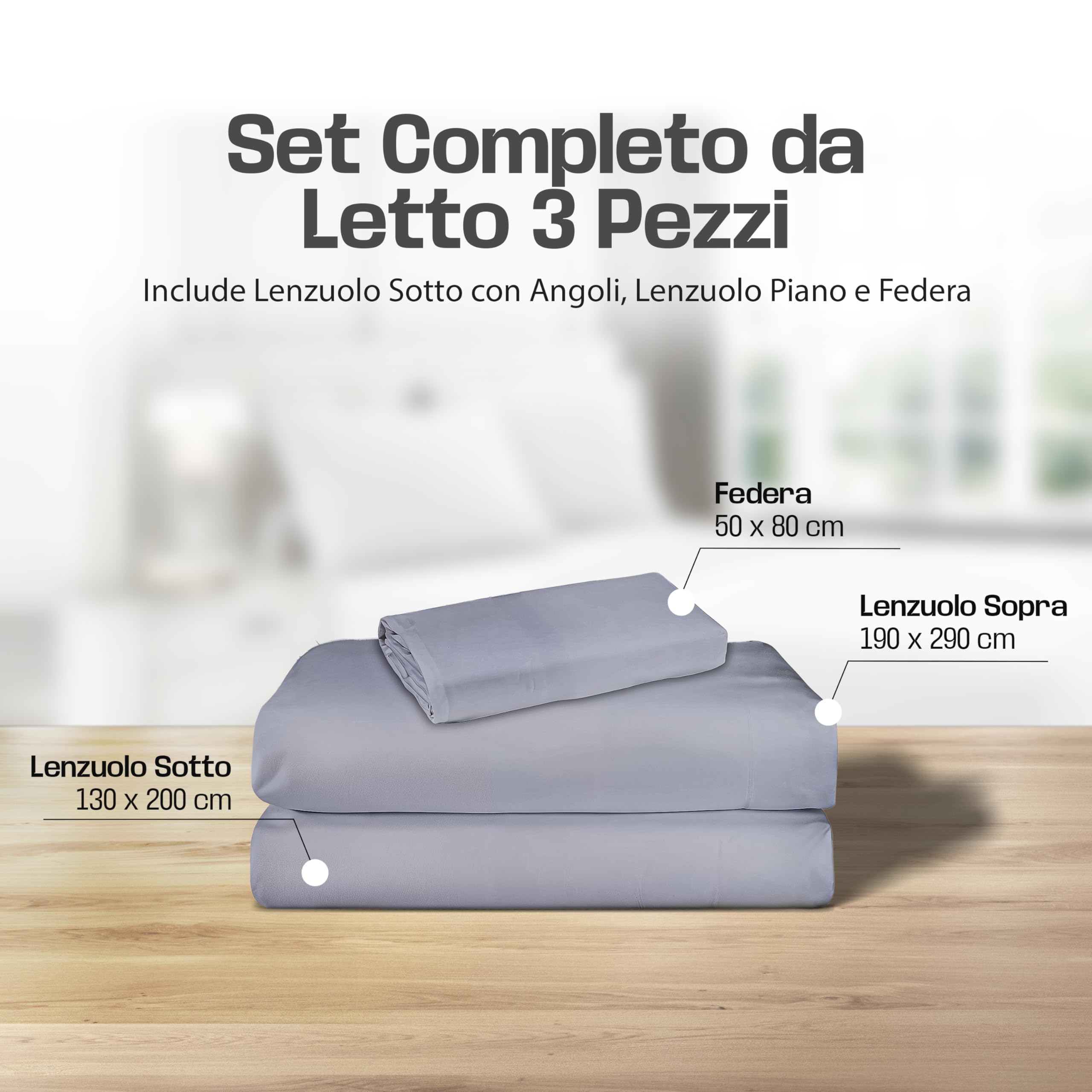 Lenzuola Letto Cotone Made in Italy, Completo Letto - Diversi colori - 3 TAGLIE