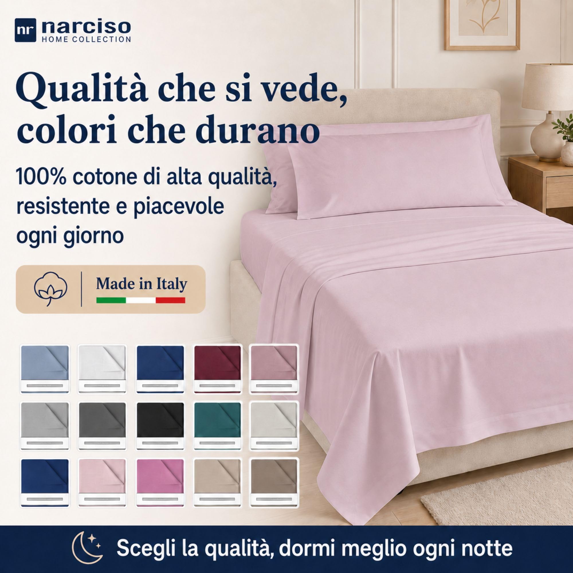 Lenzuolo Sopra 100% Cotone, Anallergico e Traspirante Abbinabile alle Nostre Federe e Lenzuolo con Angoli in Cotone, Made in Italy