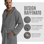 Accappatoio UNISEX Microfibra con Tasche Cappuccio e Cintura, Ideale per Casa, Viaggio, Palestra, Tessuto Morbido e Comodo, da S a XXL