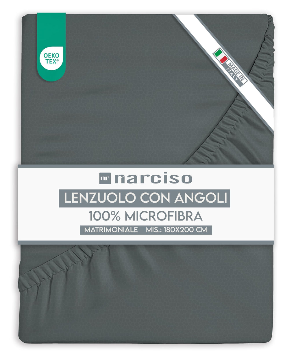 Lenzuolo con Angoli in Microfibra Tinta Unita Embossed, Lenzuola Sotto con Angoli Traspirante ed Anallergica, Biancheria da Letto Made in Italy