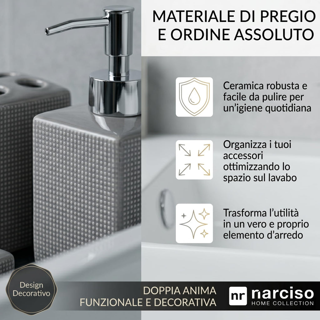 Set Bagno Accessori Completo 3 Pezzi in Ceramica, Set Bagno Porta Sapone e Spazzolini con Portasaponetta un Kit Completo Funzionale e Decorativo