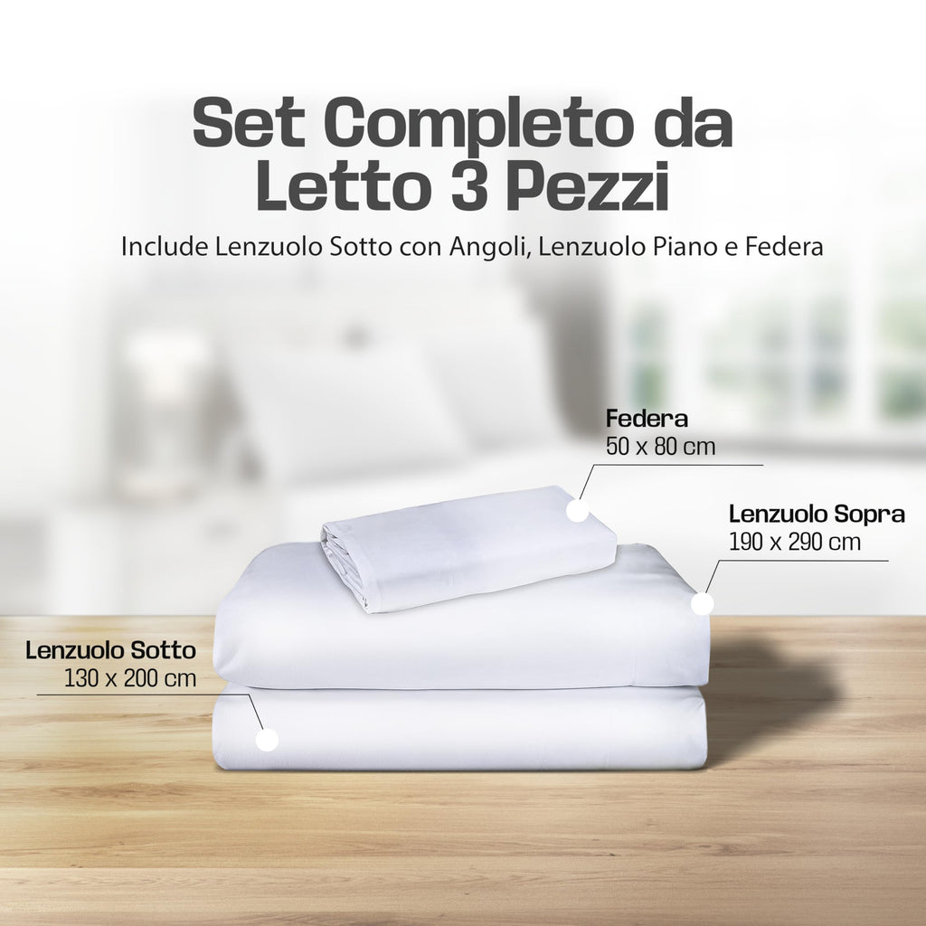 Lenzuola Letto Cotone Made in Italy, Completo Letto - Diversi colori - 3 TAGLIE