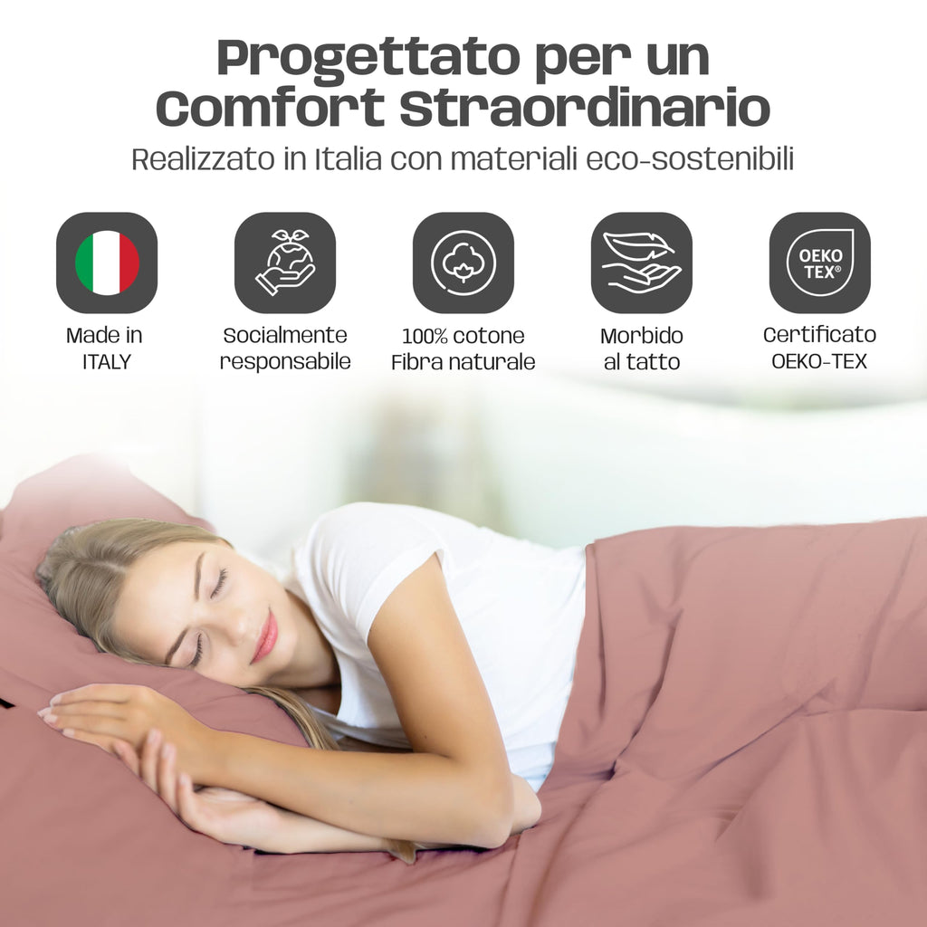 Lenzuola Letto Cotone Made in Italy, Completo Letto - Diversi colori - 3 TAGLIE
