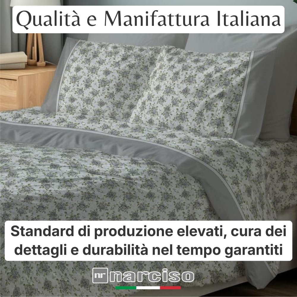 NARCISO Lenzuola di Flanella Made in Italy, Completo Lenzuola di Flanella in Cotone