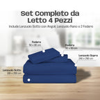 Lenzuola Letto Cotone Made in Italy, Completo Letto - Diversi colori - 3 TAGLIE