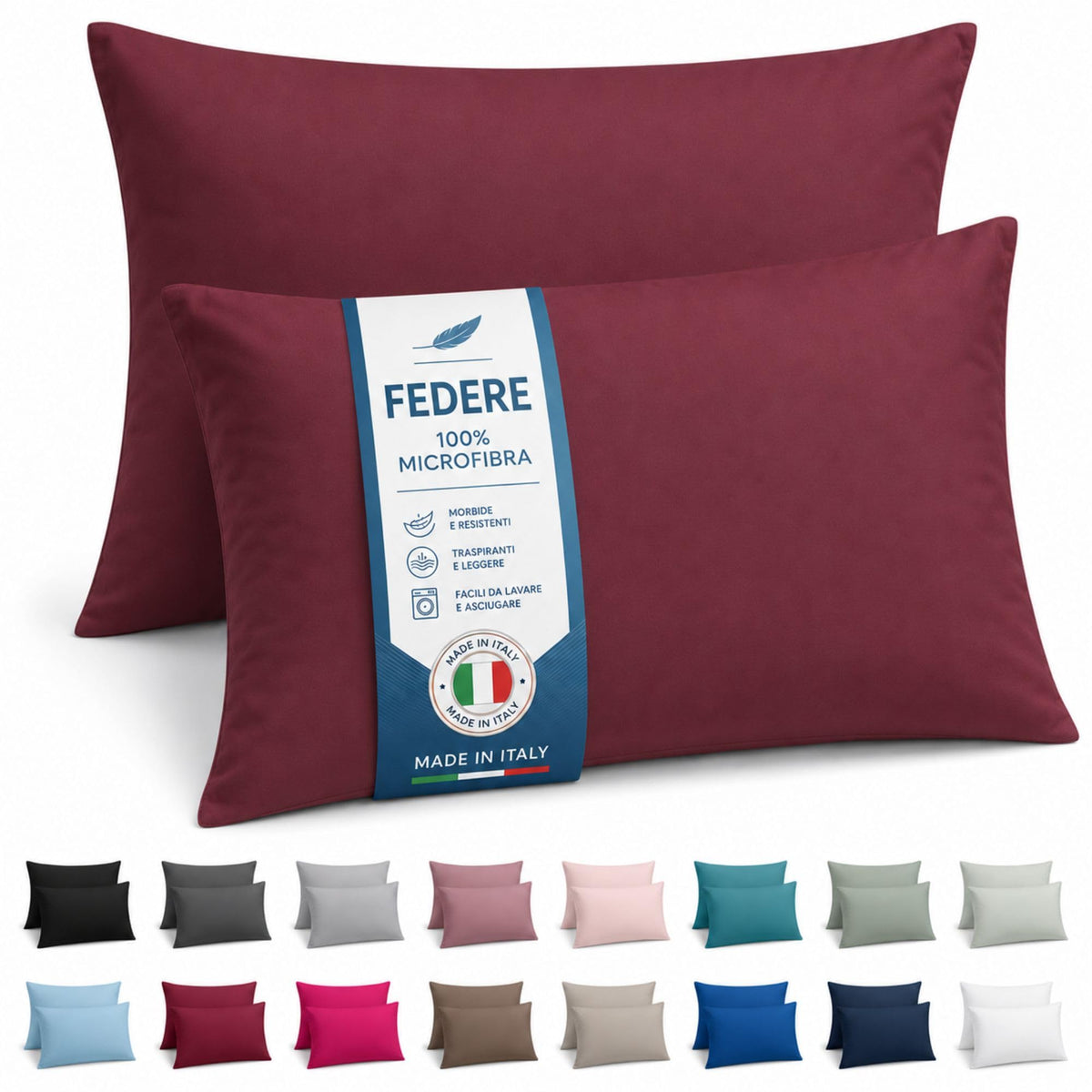 NARCISO Coppia Federe Cuscino Letto 50x80 in Microfibra Embossed
