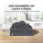 Lenzuola Letto Cotone Made in Italy, Completo Letto - Diversi colori - 3 TAGLIE