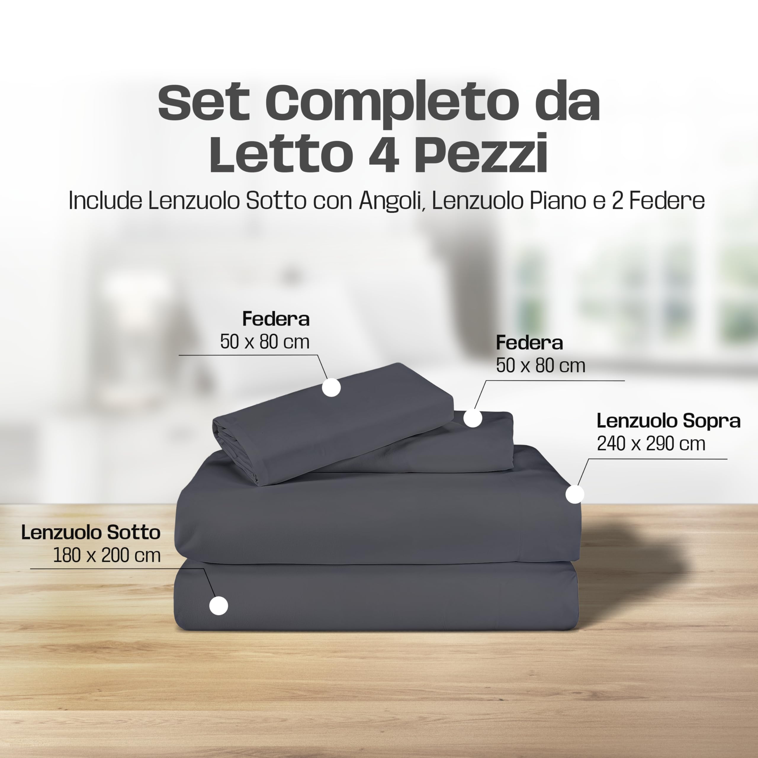 Lenzuola Letto Cotone Made in Italy, Completo Letto - Diversi colori - 3 TAGLIE