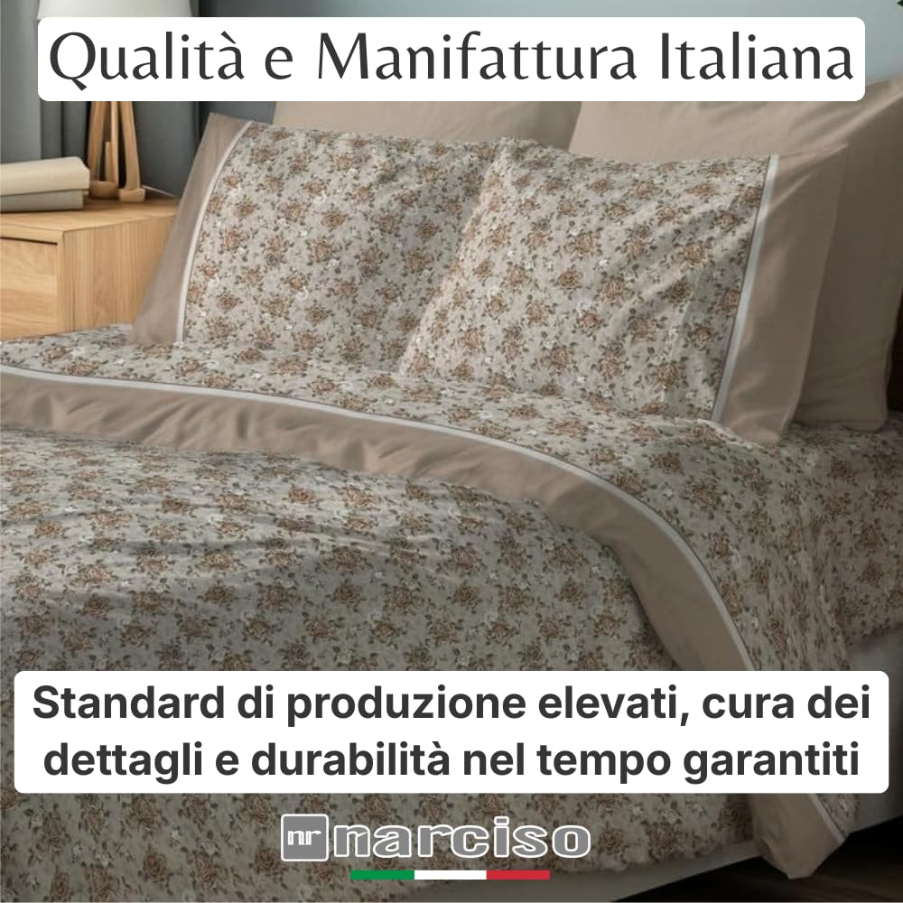 NARCISO Lenzuola di Flanella Made in Italy, Completo Lenzuola di Flanella in Cotone