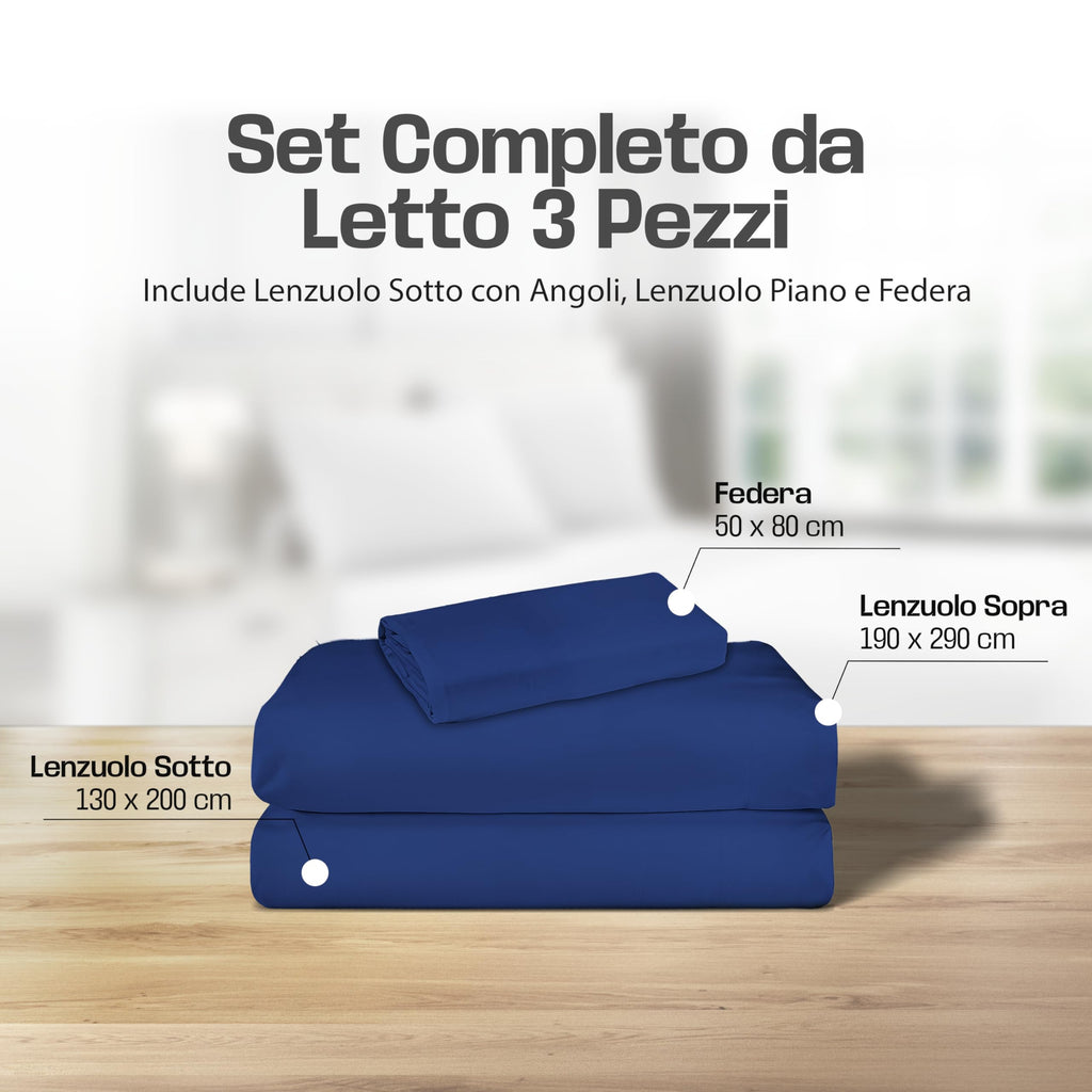 Lenzuola Letto Cotone Made in Italy, Completo Letto - Diversi colori - 3 TAGLIE