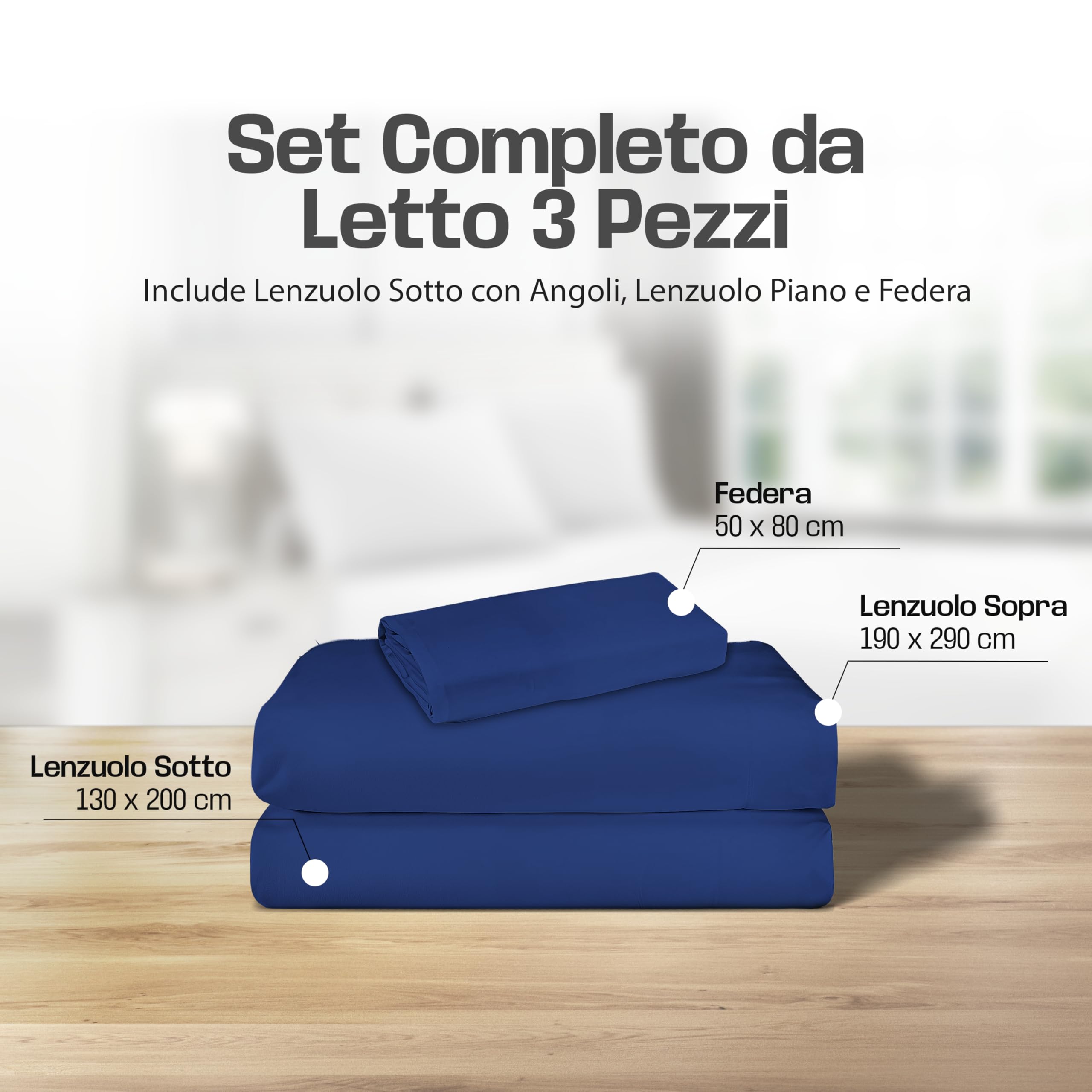Lenzuola Letto Cotone Made in Italy, Completo Letto - Diversi colori - 3 TAGLIE