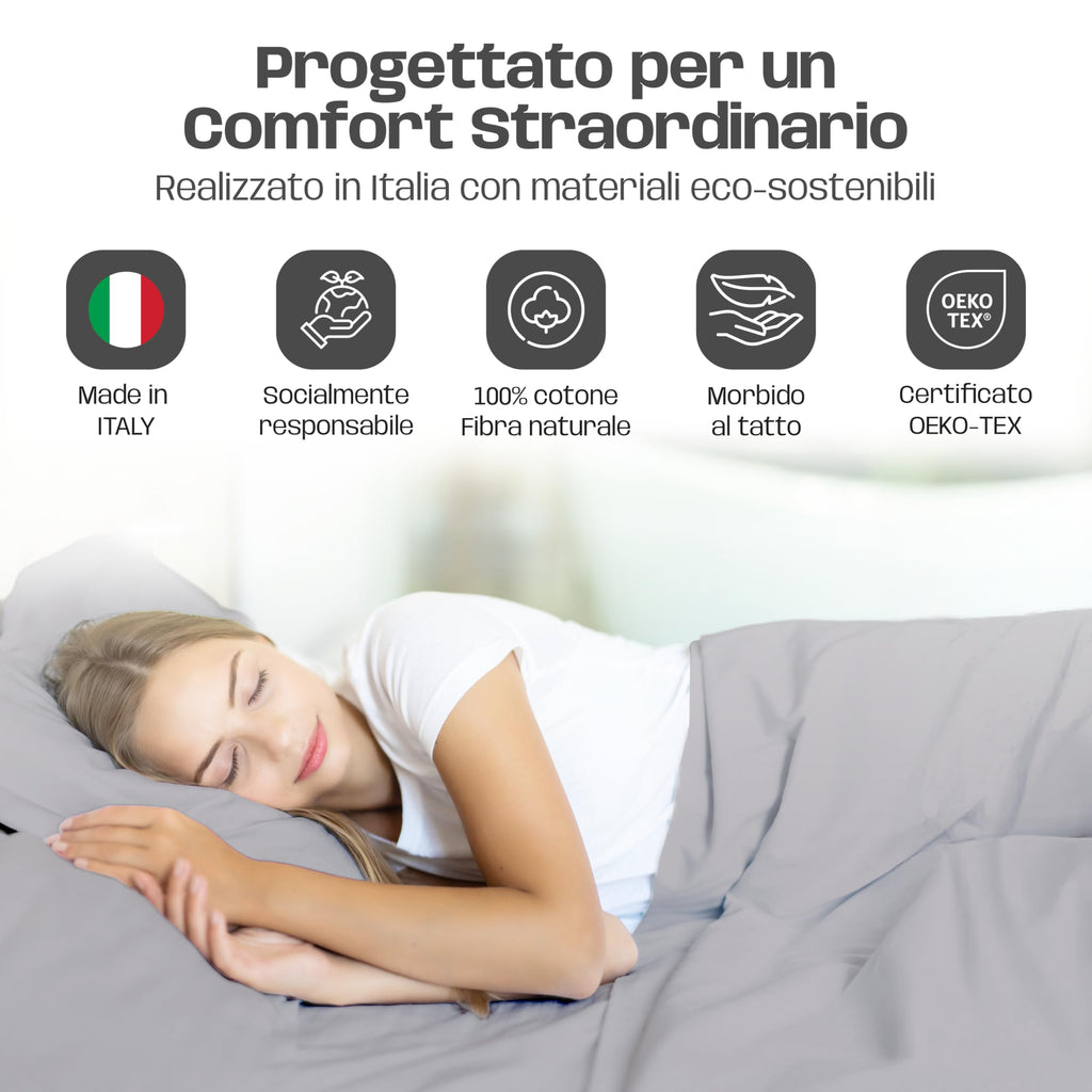 Lenzuola Letto Cotone Made in Italy, Completo Letto - Diversi colori - 3 TAGLIE