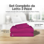 Lenzuola Letto Cotone Made in Italy, Completo Letto - Diversi colori - 3 TAGLIE