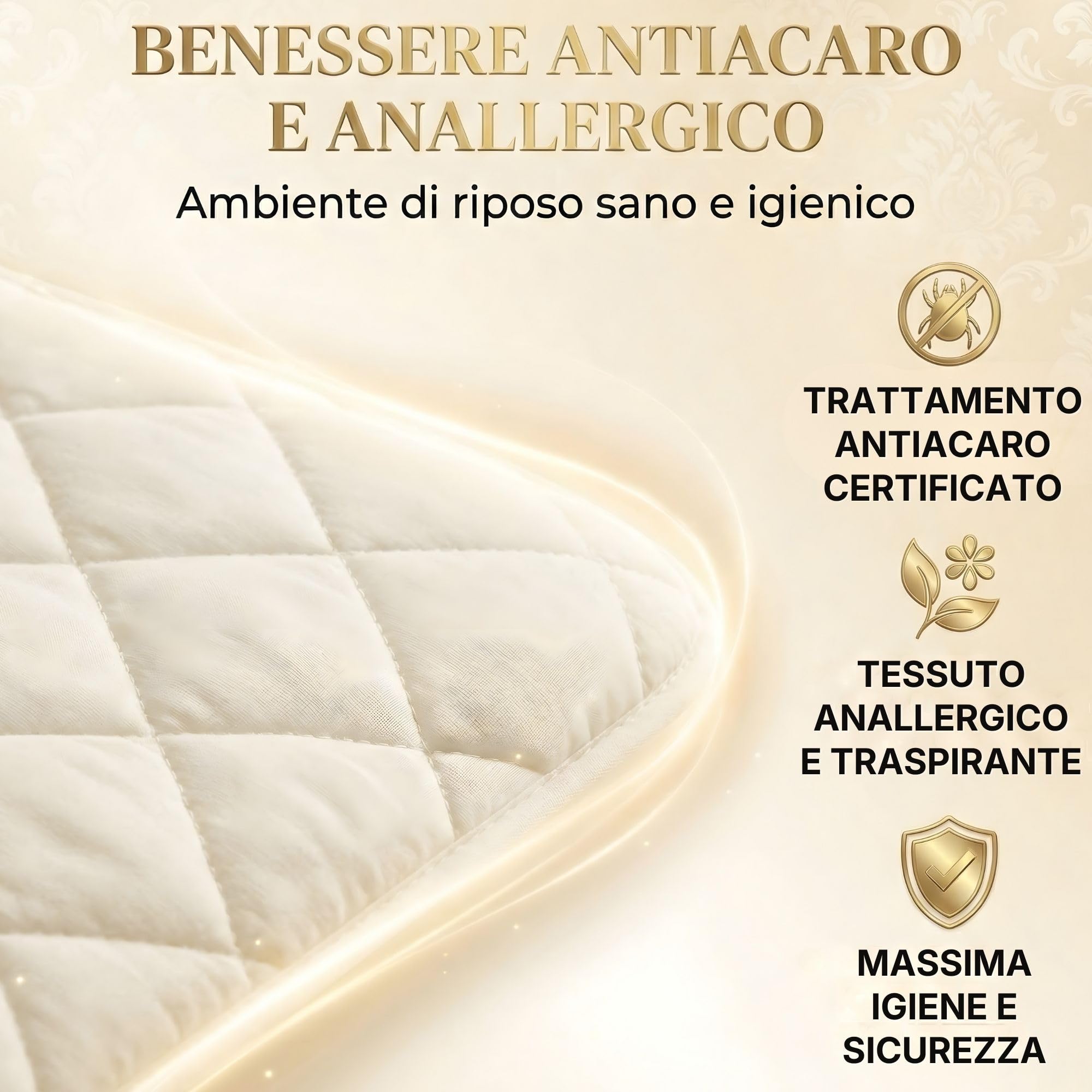 Coprirete Copri Rete Letto Trapuntato, Salvamaterasso Imbottito Anti-Usura Antiacaro e Anallergico, Copri Doghe con Fissaggio agli Angoli Anti-Spostamento - 3 TAGLIE
