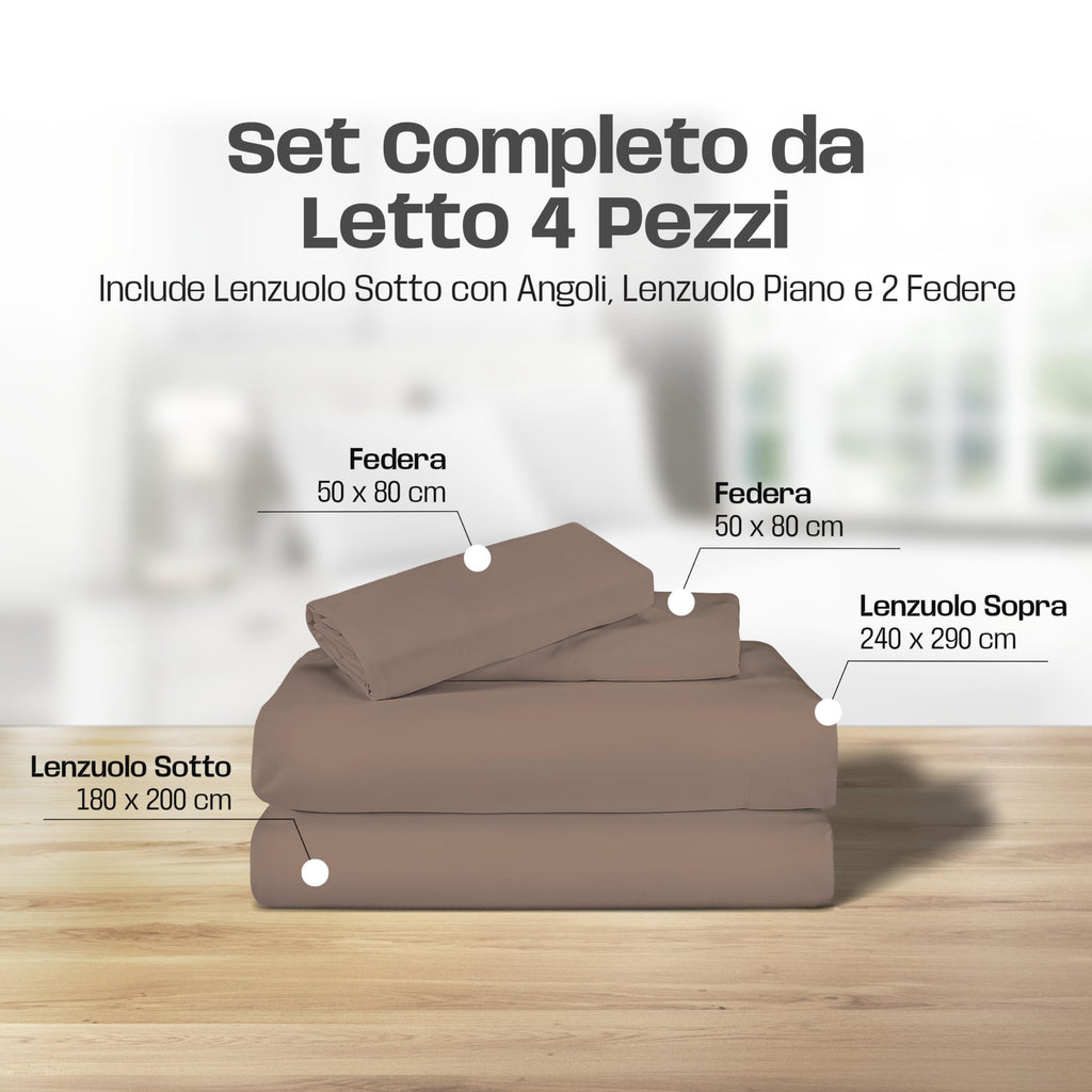 Lenzuola Letto Cotone Made in Italy, Completo Letto - Diversi colori - 3 TAGLIE