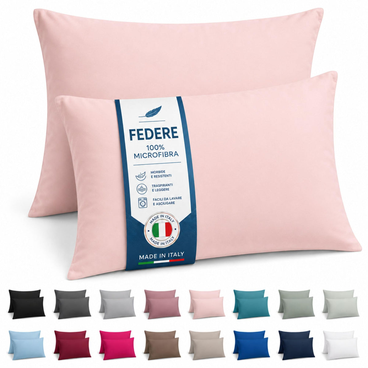 NARCISO Coppia Federe Cuscino Letto 50x80 in Microfibra Embossed