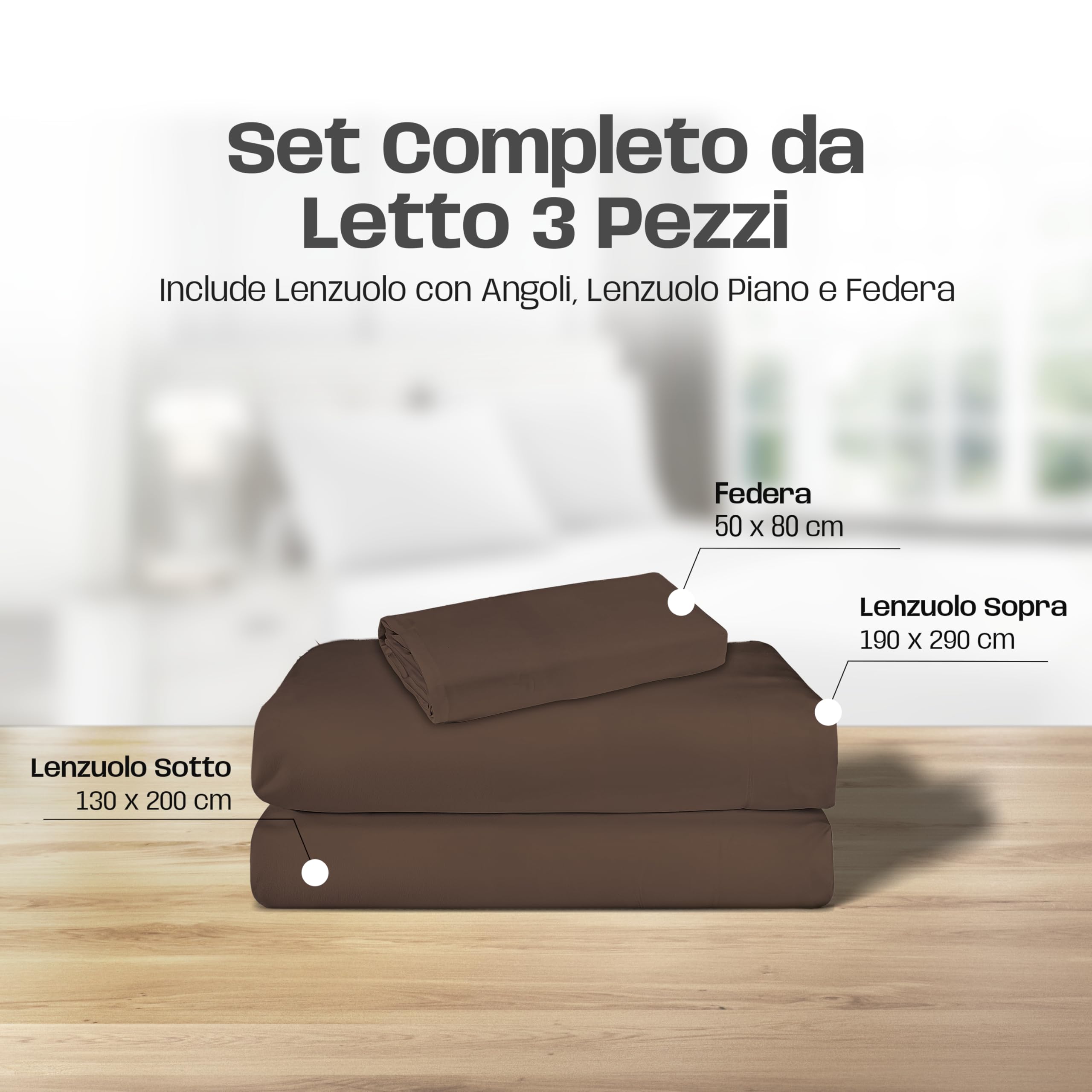 Lenzuola Letto Cotone Made in Italy, Completo Letto - Diversi colori - 3 TAGLIE