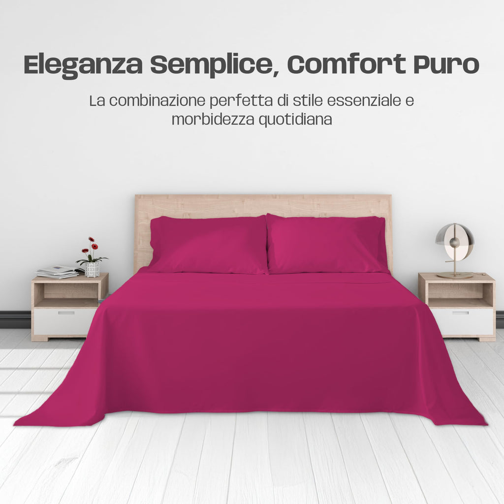 Lenzuola Letto Cotone Made in Italy, Completo Letto - Diversi colori - 3 TAGLIE