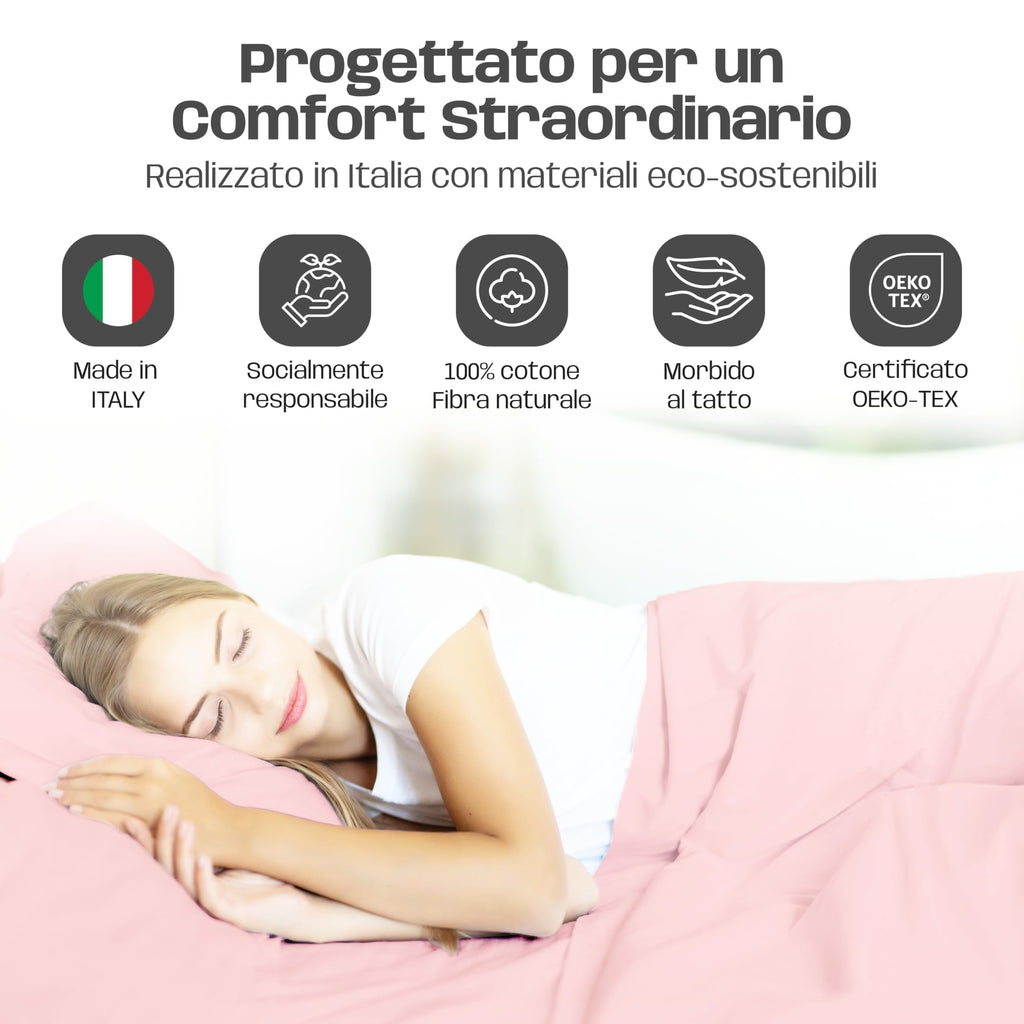 Lenzuola Letto Cotone Made in Italy, Completo Letto - Diversi colori - 3 TAGLIE