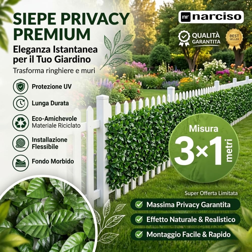 Siepe Artificiale da Esterno, Siepe Finta per Recinzione Giardino Esterno, Edera in PVC Perfetta per Garantire Privacy Copri Ringhiera Balcone e Frangivista Giardino