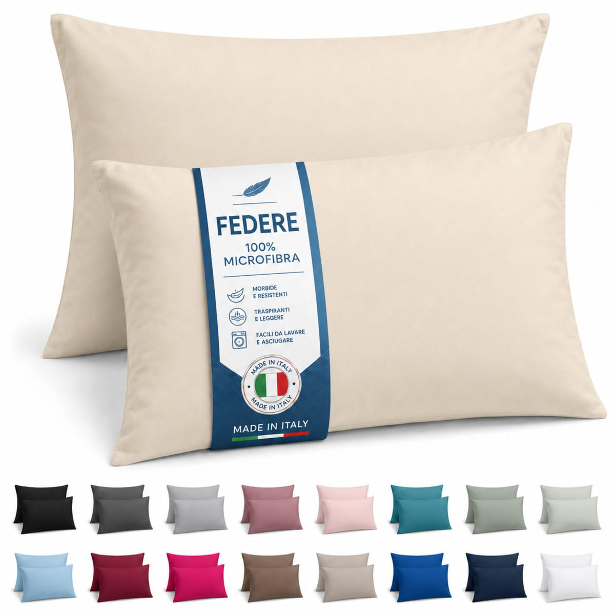 NARCISO Coppia Federe Cuscino Letto 50x80 in Microfibra Embossed