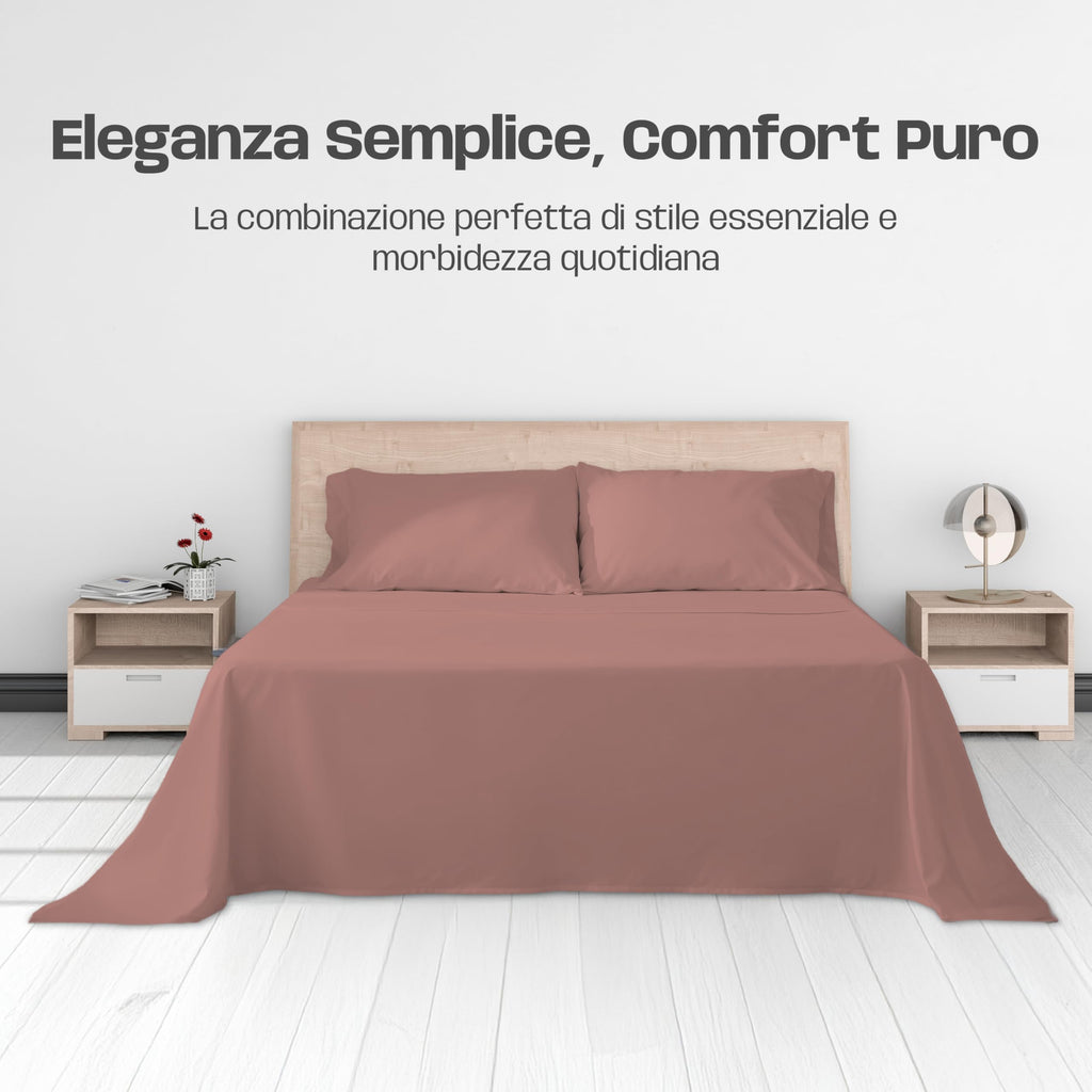Lenzuola Letto Cotone Made in Italy, Completo Letto - Diversi colori - 3 TAGLIE
