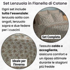 NARCISO Lenzuola di Flanella Made in Italy, Completo Lenzuola di Flanella in Cotone