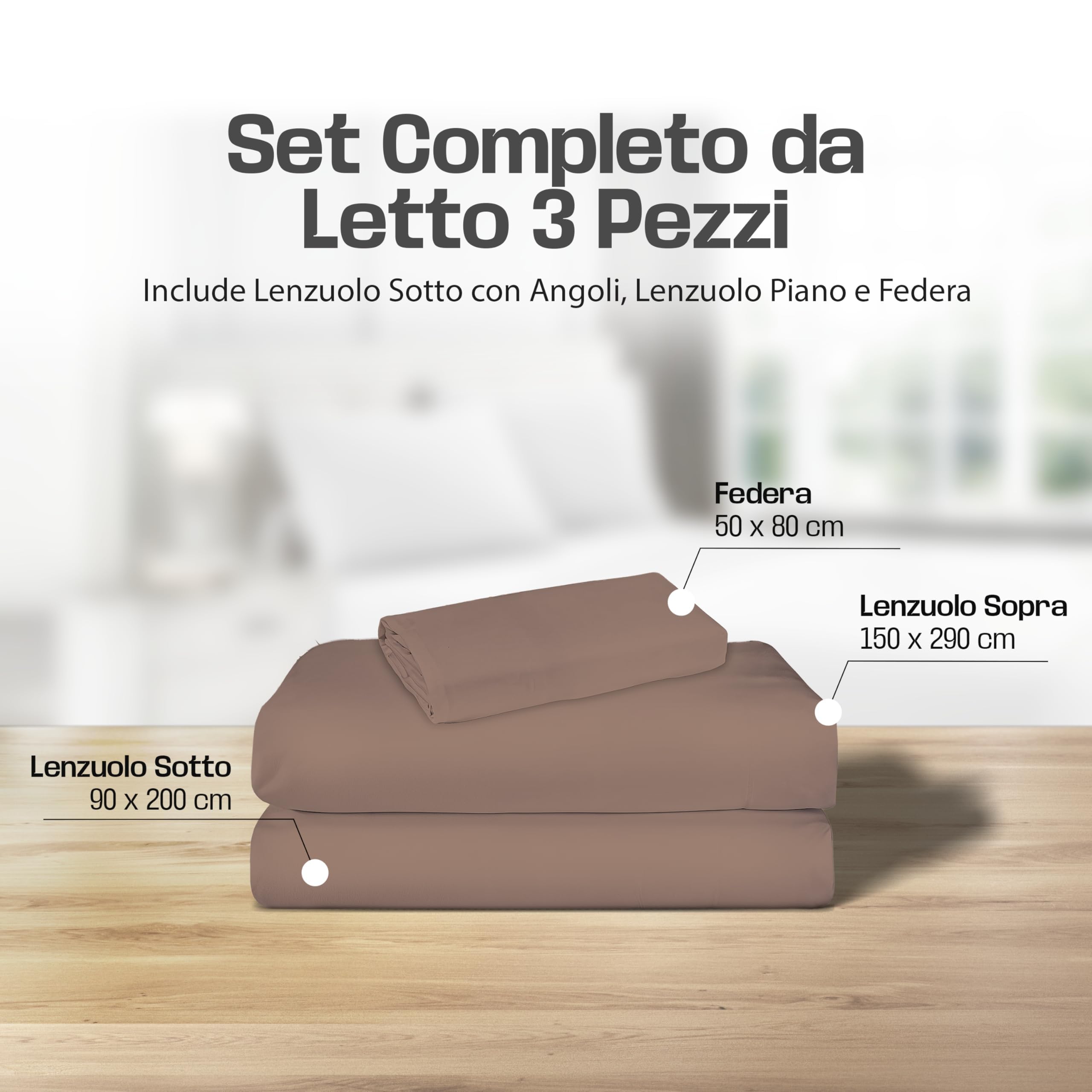 Lenzuola Letto Cotone Made in Italy, Completo Letto - Diversi colori - 3 TAGLIE