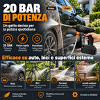 Idropulitrice a Batteria Portatile con 2 Batterie da 45 Minuti di Autonomia e Ricarica Veloce in 4 Ore, Pistola ad Alta Pressione 22.000 MAH - 20 BAR, Completa di Accessori Indicati in Descrizione