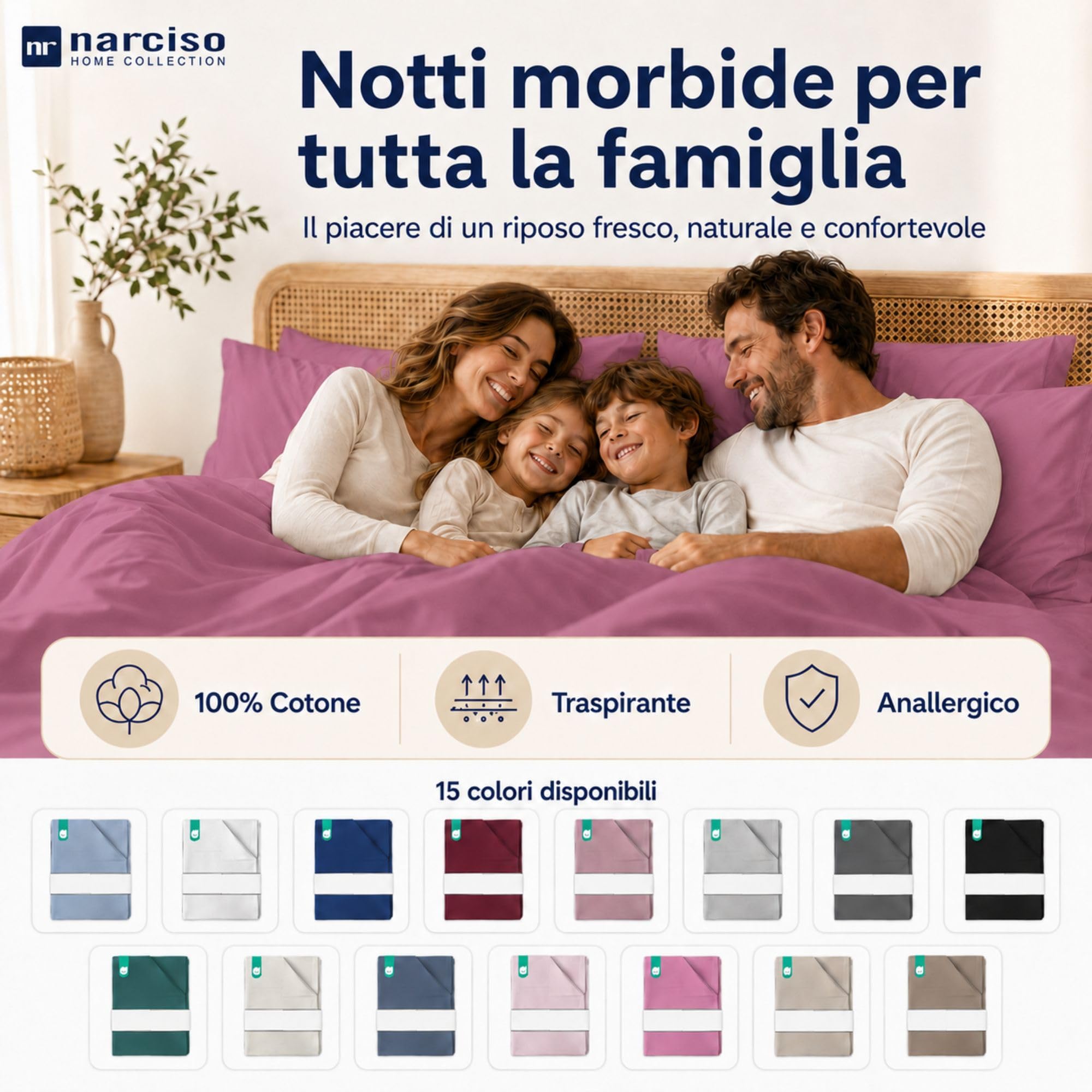 Lenzuolo Sopra 100% Cotone, Anallergico e Traspirante Abbinabile alle Nostre Federe e Lenzuolo con Angoli in Cotone, Made in Italy