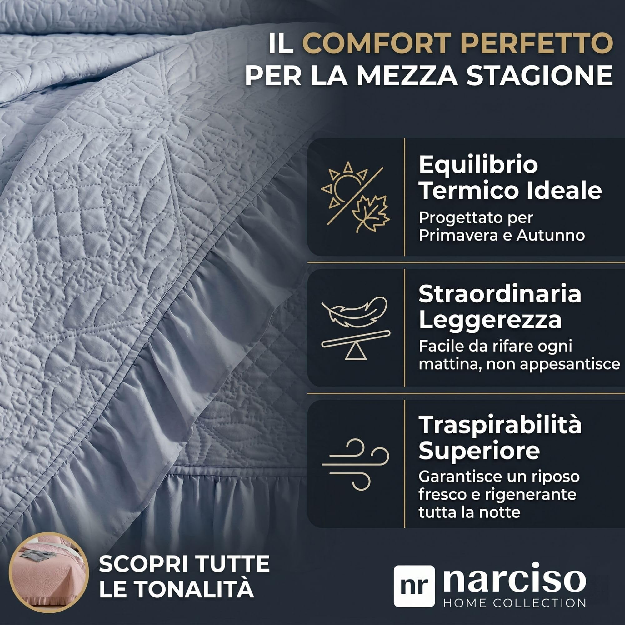 Trapuntino con Volant dal Design Classico Ideale per la Mezza Stagione - Disponibile in Varie Colorazioni Uniche