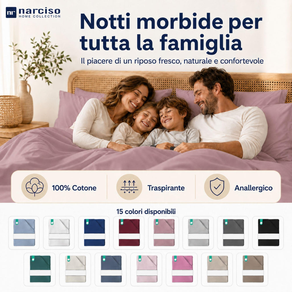 Lenzuolo Sopra 100% Cotone, Anallergico e Traspirante Abbinabile alle Nostre Federe e Lenzuolo con Angoli in Cotone, Made in Italy