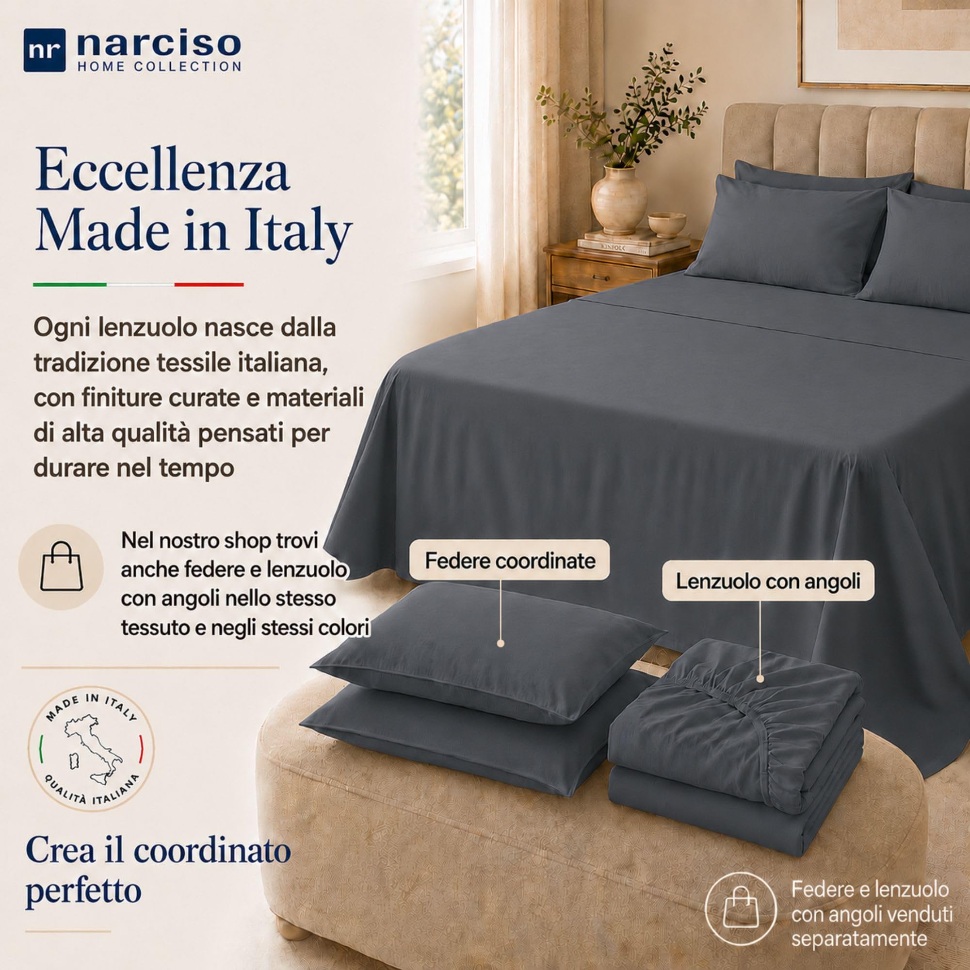Lenzuolo Sopra 100% Cotone, Anallergico e Traspirante Abbinabile alle Nostre Federe e Lenzuolo con Angoli in Cotone, Made in Italy