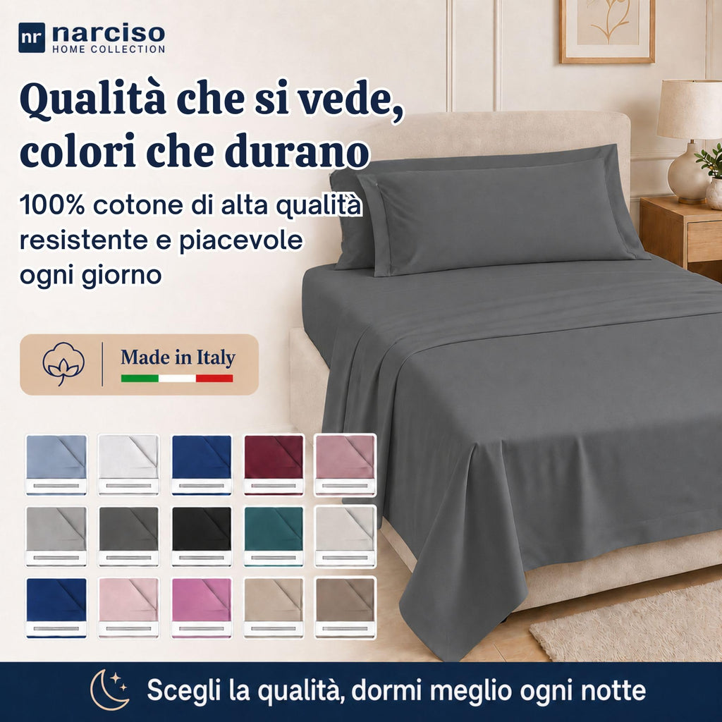 Lenzuolo Sopra 100% Cotone, Anallergico e Traspirante Abbinabile alle Nostre Federe e Lenzuolo con Angoli in Cotone, Made in Italy