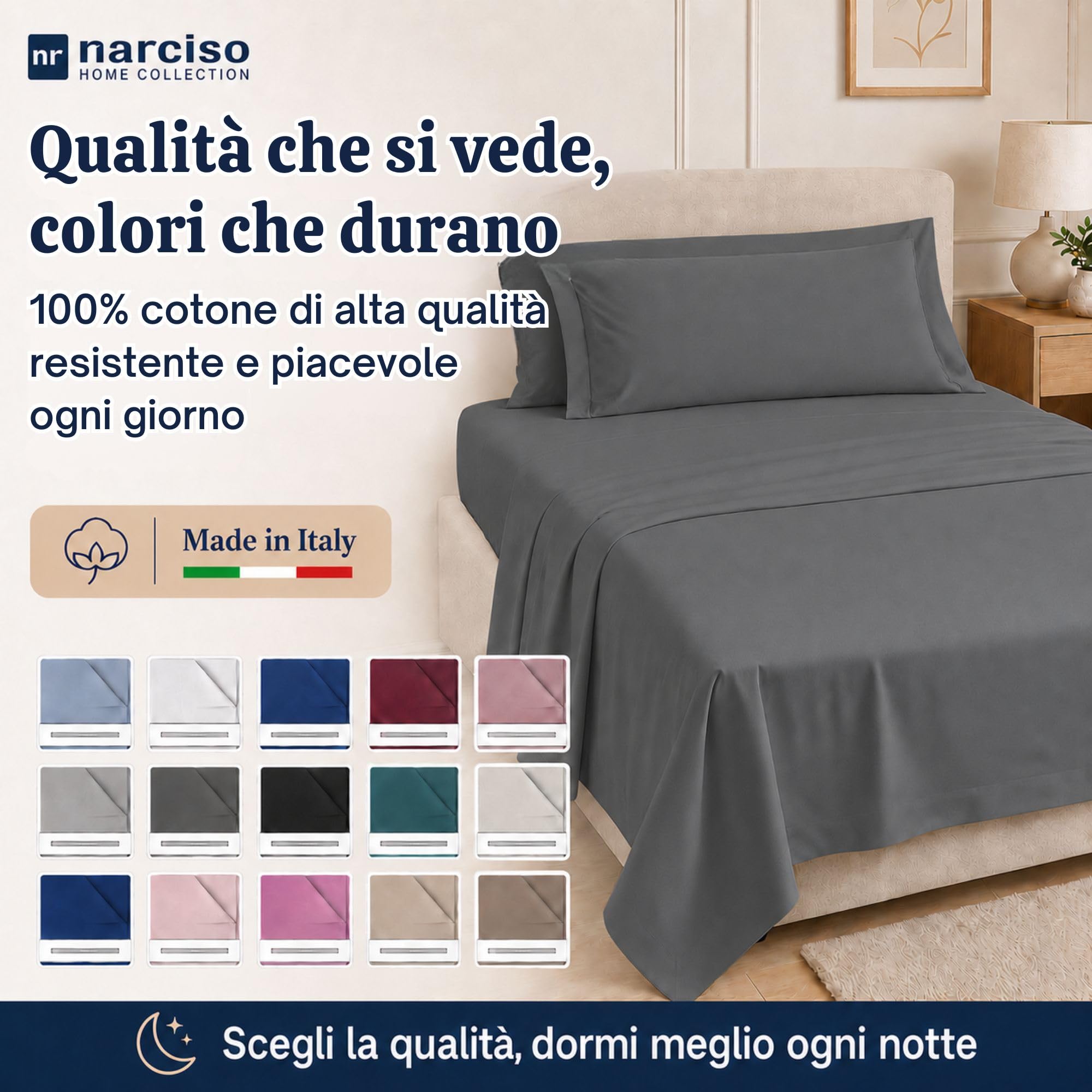 Lenzuolo Sopra 100% Cotone, Anallergico e Traspirante Abbinabile alle Nostre Federe e Lenzuolo con Angoli in Cotone, Made in Italy