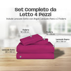 Lenzuola Letto Cotone Made in Italy, Completo Letto - Diversi colori - 3 TAGLIE