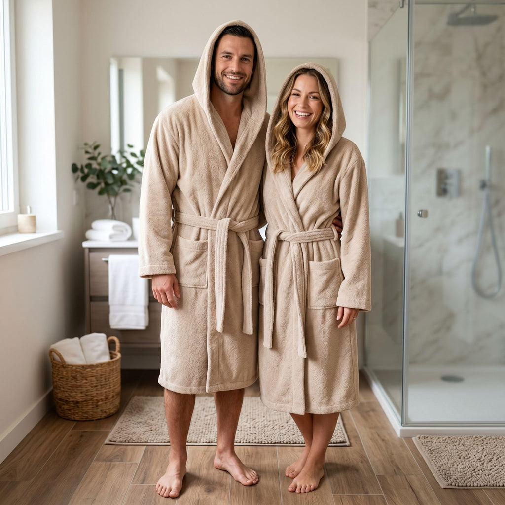 Accappatoio UNISEX con Cappuccio in Spugna Morbida di Cotone, Alto Potere Asciugante