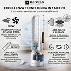 Ventilatore a Torre Senza Pale con Telecomando, Potente, Portatile, Silenzioso a Basso Consumo Energetico