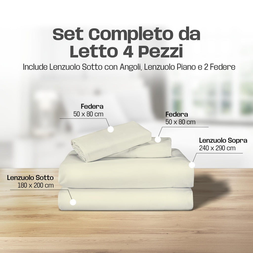 Lenzuola Letto Cotone Made in Italy, Completo Letto - Diversi colori - 3 TAGLIE