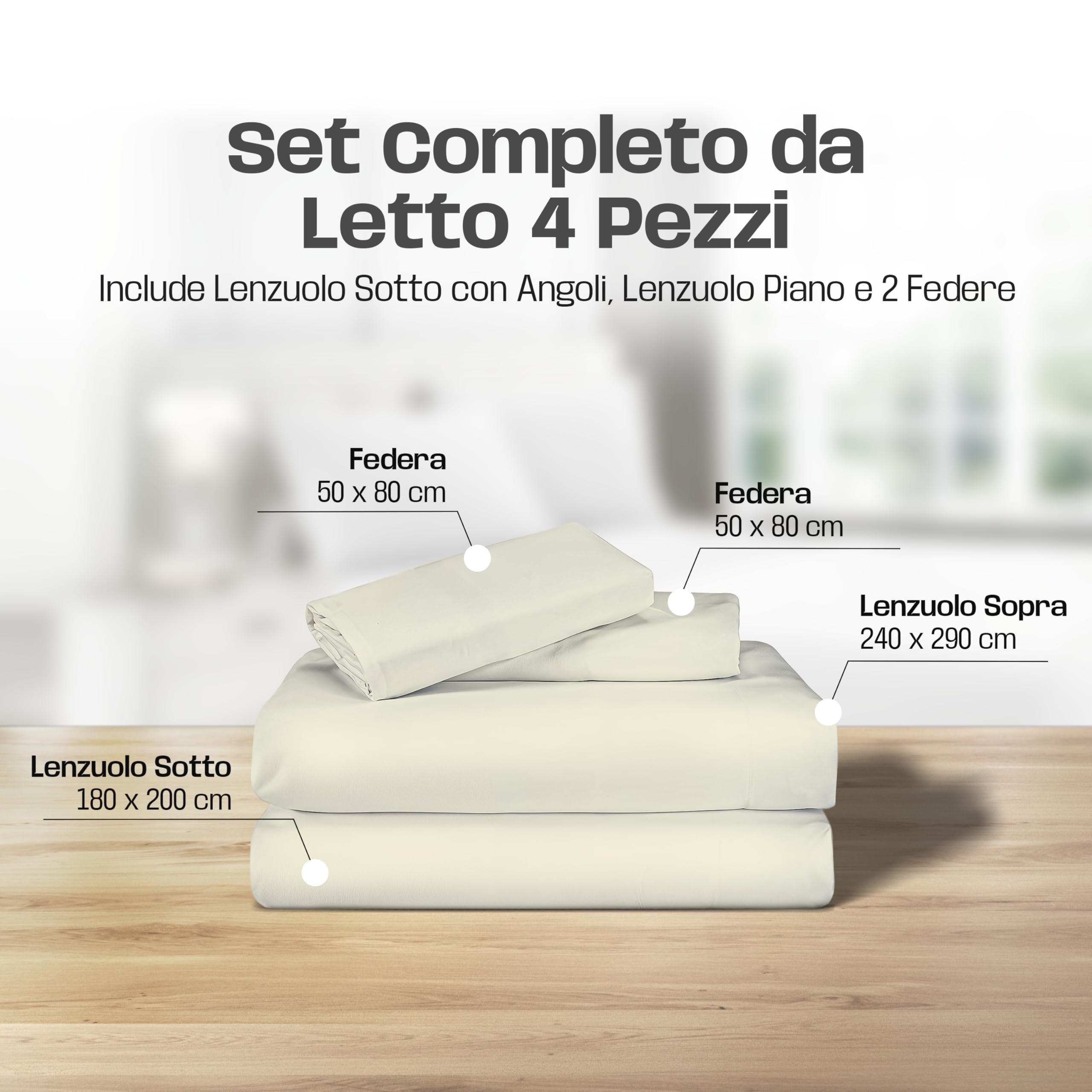 Lenzuola Letto Cotone Made in Italy, Completo Letto - Diversi colori - 3 TAGLIE