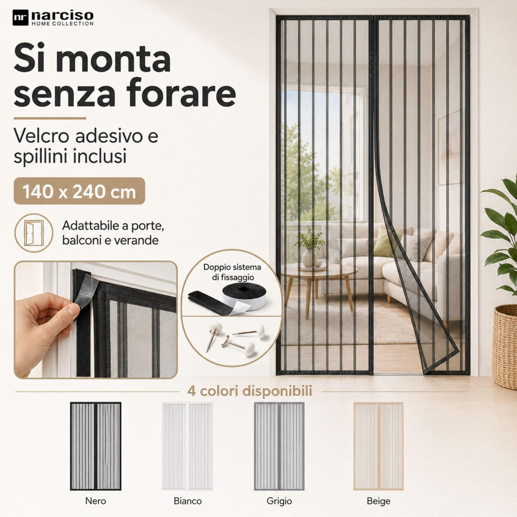Zanzariera Porta Finestra Magnetica Facile da Montare con Felcro Adesivo Installazione Senza Fori per Tutte le Porte, Tenda Antimosche per Porta Esterna Chiusura Calamita