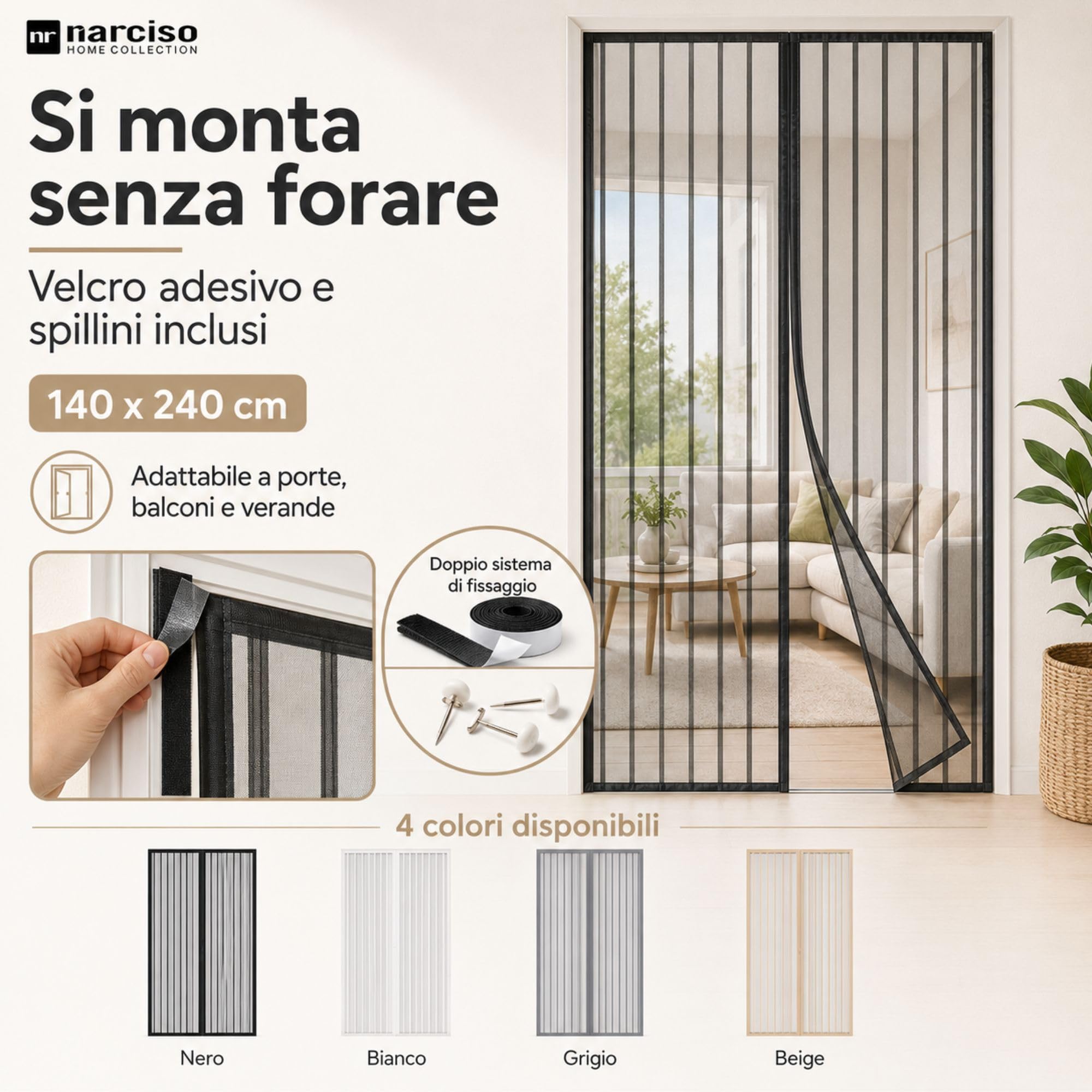 Zanzariera Porta Finestra Magnetica Facile da Montare con Felcro Adesivo Installazione Senza Fori per Tutte le Porte, Tenda Antimosche per Porta Esterna Chiusura Calamita