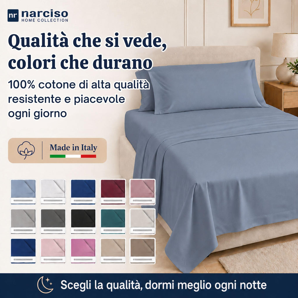 Lenzuolo Sopra 100% Cotone, Anallergico e Traspirante Abbinabile alle Nostre Federe e Lenzuolo con Angoli in Cotone, Made in Italy