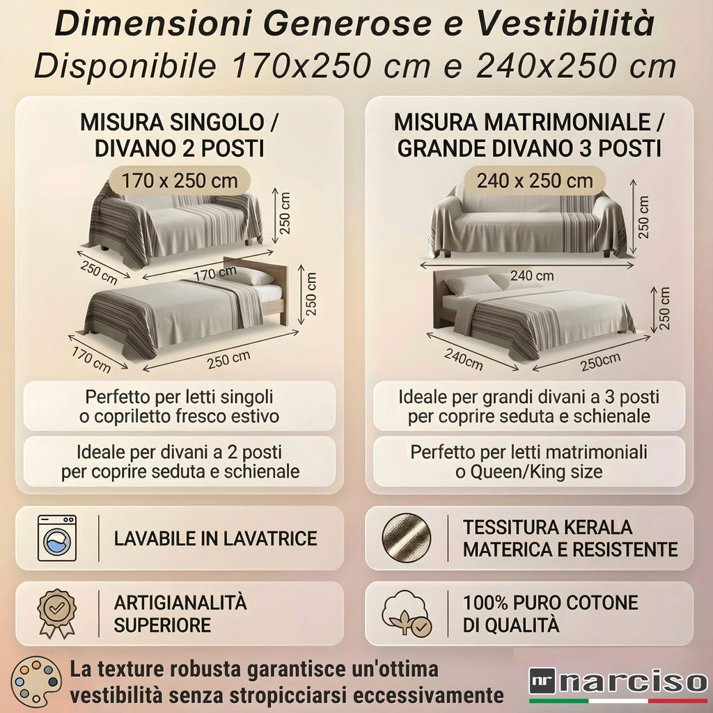 Gran Foulard per Divano & Letto con Motivo a Righe in Cotone Kerala