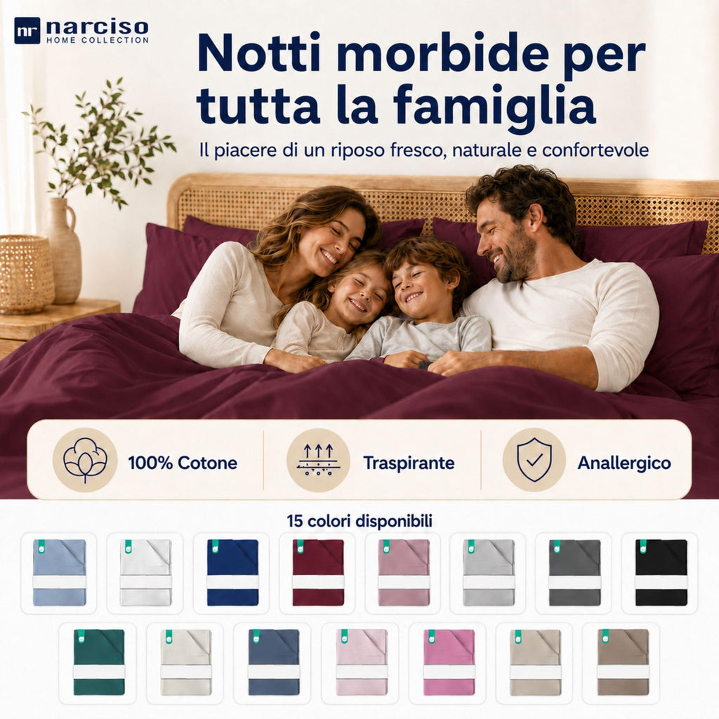 Lenzuolo Sopra 100% Cotone, Anallergico e Traspirante Abbinabile alle Nostre Federe e Lenzuolo con Angoli in Cotone, Made in Italy