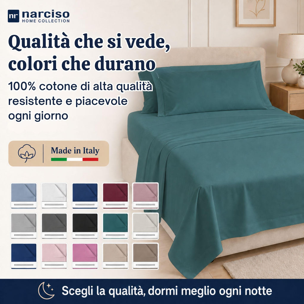 Lenzuolo Sopra 100% Cotone, Anallergico e Traspirante Abbinabile alle Nostre Federe e Lenzuolo con Angoli in Cotone, Made in Italy
