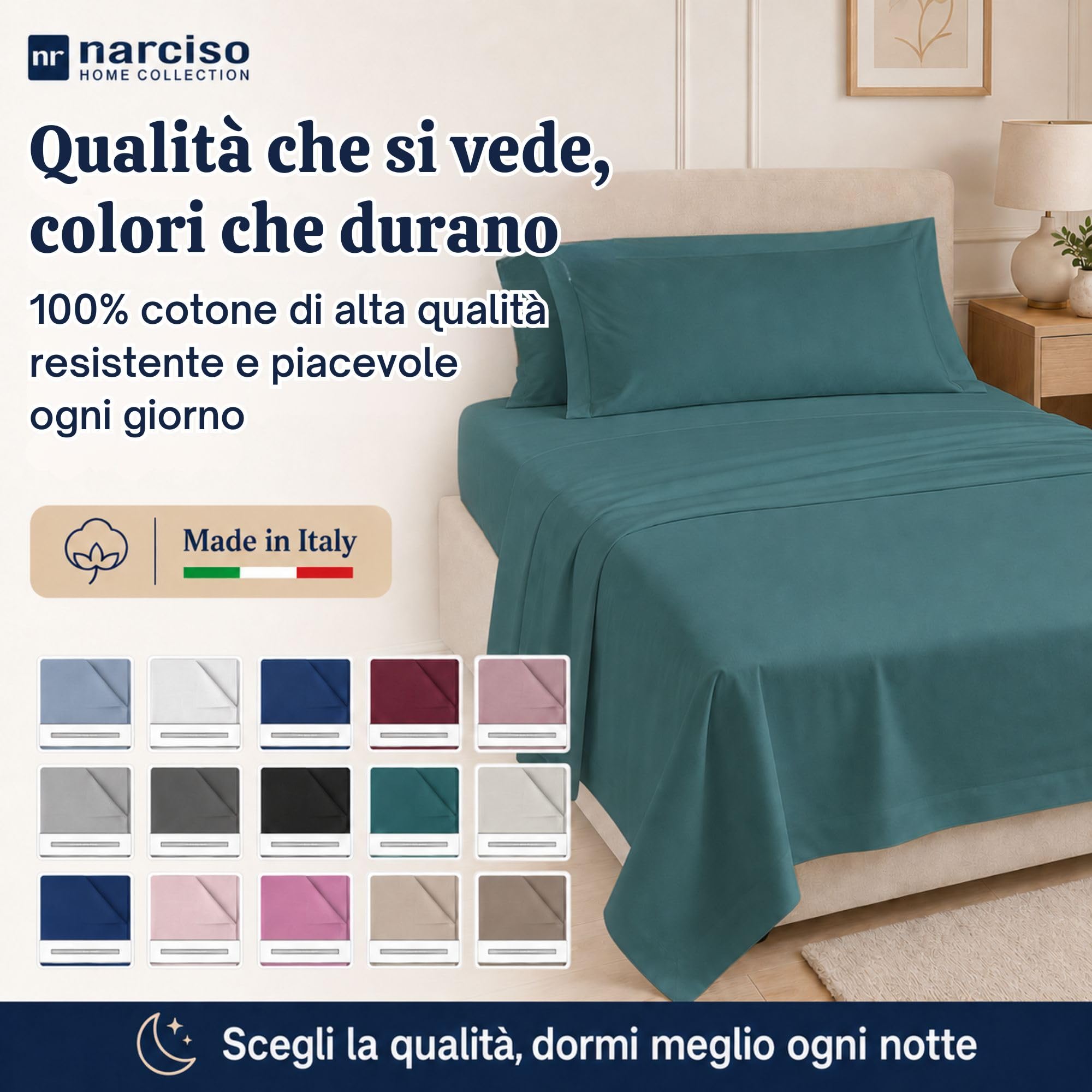 Lenzuolo Sopra 100% Cotone, Anallergico e Traspirante Abbinabile alle Nostre Federe e Lenzuolo con Angoli in Cotone, Made in Italy